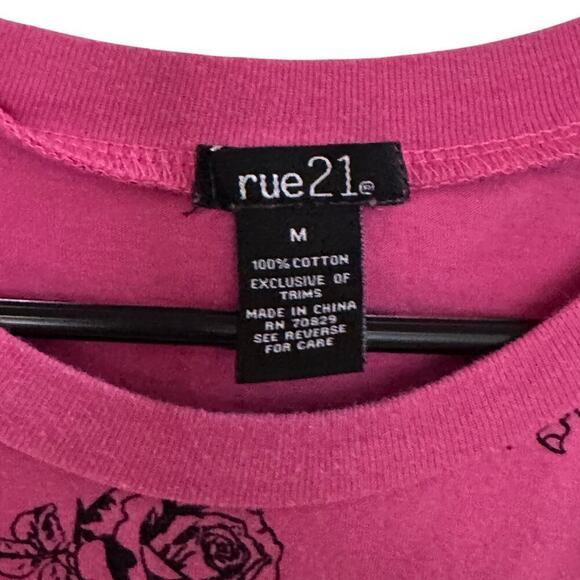 Rue21 Y2K Antisocial Rose Dragon Print Top Short Sleeve Crewneck Pink Black SZ M - Picture 5 of 9